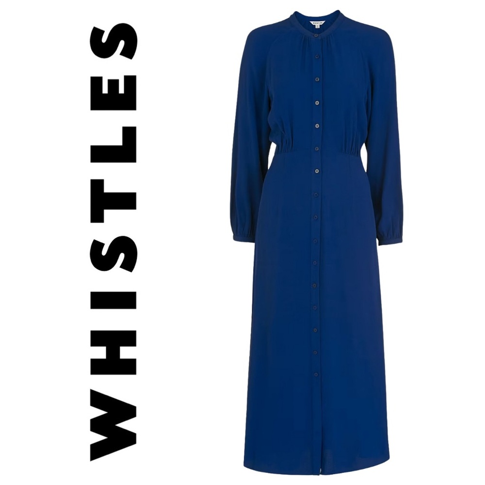 Whistles Dark Blue Eloise Textured Viscose Dress, US Size 10 / UK 14